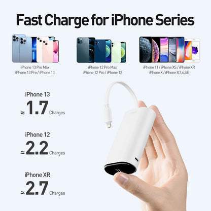 IWALK portable power bank with large capacity and fast charging comes with 9600mAh built-in cable suitable for iPhone Lightning