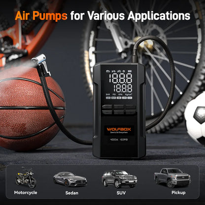 WOLFBOX JS24AIR 4000A Jump Starter 160PSI Air Compressor 12V Car Battery Booster, 88.8Wh Portable Jump Box (10L Gas/10L Diesel)  Tire Inflator LED Light
