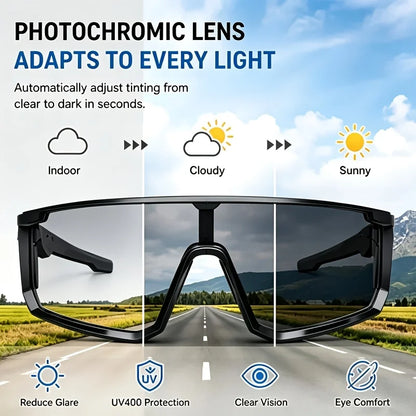 SMART PROTECTIVE GLASSES, AI REAL‑TIME TRANSLATION WORK GLASSES SUPPORT 160 LANGUAGES, PHOTOCHROMIC LENSES WITH BUILT‑IN MICROPHONE AND SPEAKER, MUSIC PLAYBACK FOR OUTDOOR SPORTS AND INDOOR WORK DAILY USE