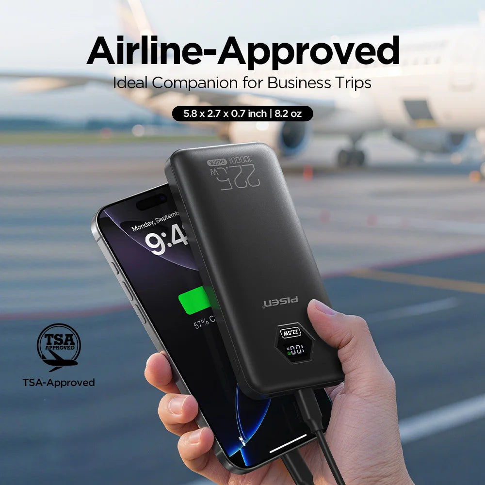 PISEN 10000mAh Fast Charging Power Bank PD 20W SCP 22.5W Lightweight Charger USB C External Battery for iPhone Xiaomi Huawei
