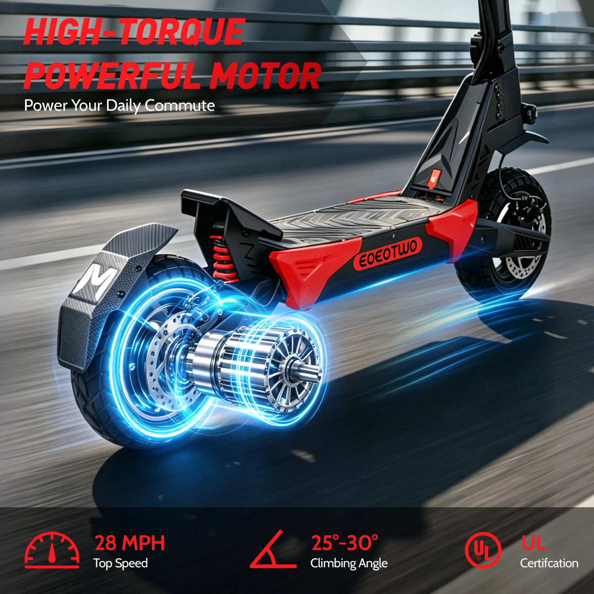 EOEOTWO Electric Scooter, Up to 28 MPH, Long Rang, Dual Suspension & Braking System, Fast Charging, Scooter for Adults, UL Certified