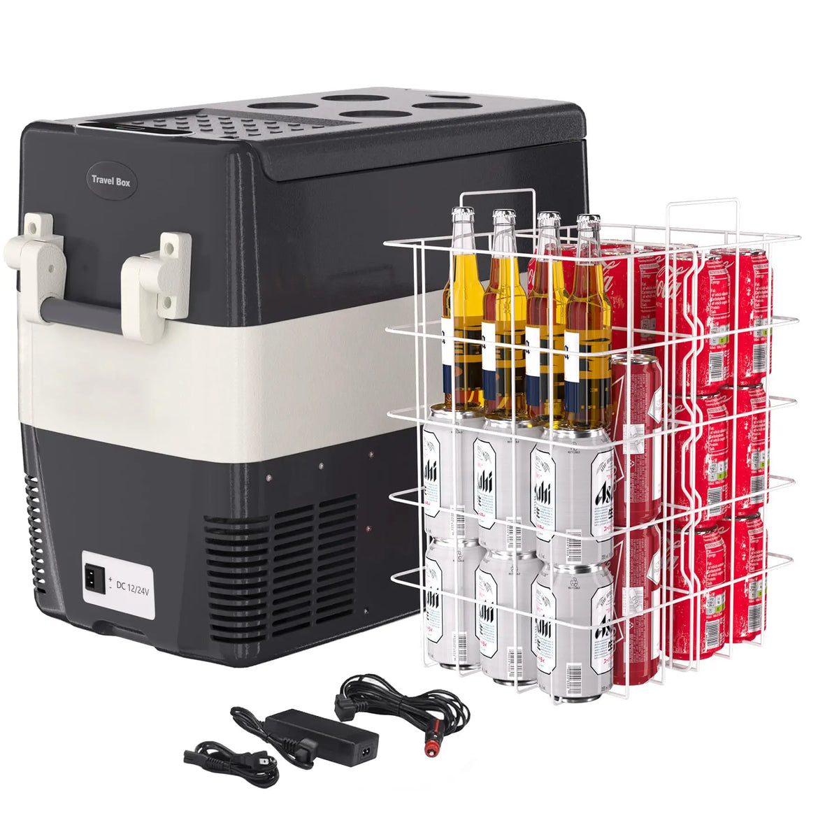 12 Volt Car Refrigerator, 52QT(50L) Electric Cooler, Portable Refrigerator 12V/24V DC 110-240V AC, Car Fridge 0℉~50℉, Portable Freezer with Basket for RV Boat Camping Outdoor Travel