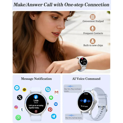 1.27" Fitness Watch with Call, Health Tracking, AI Voice, Waterproof, Calculator, Calendar, Games for Men and Women