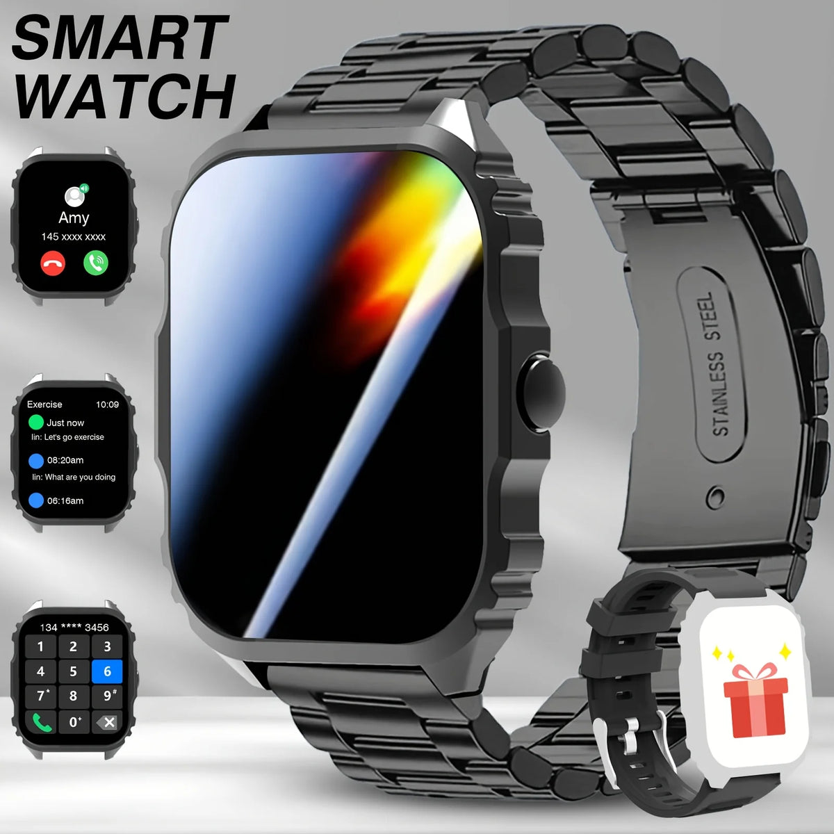 Stylish and Cool Smartwatch with Wireless Calling/dialing Function, Featuring Multiple Sports Modes, Weather Forecast, Music Control, Find Phone, Alarm Reminders, Do Not Disturb Mode, and More. The Top Choice for Birthday Gif
