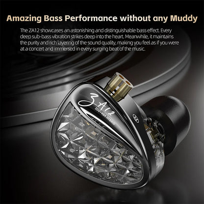 KZ ZA12 In Ear Earphones Wired IEM Headphones 2DD 4BA Hybrid Earbuds With 4 Step Tuning Switch Silver Plated Detachable Cable HiFi Audio For Audiophiles Musicians Gaming
