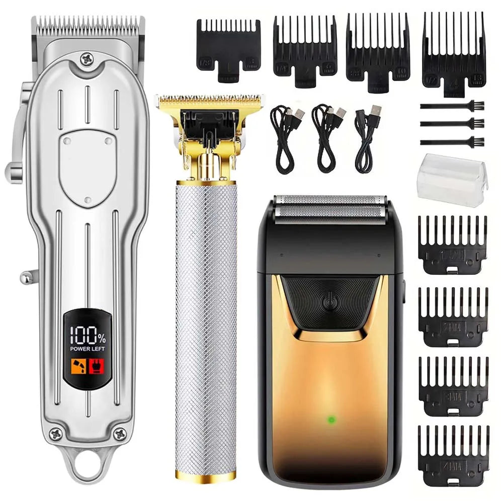 Professional Hair Clipper & Trimmer Set for Men – 3-in-1 /2-in-1/1pc Electric Beard Shaver, Haircut Machine with LCD Display, USB Rechargeable, Multiple Guide Combs, Barber Kit for Home & Salon Use
