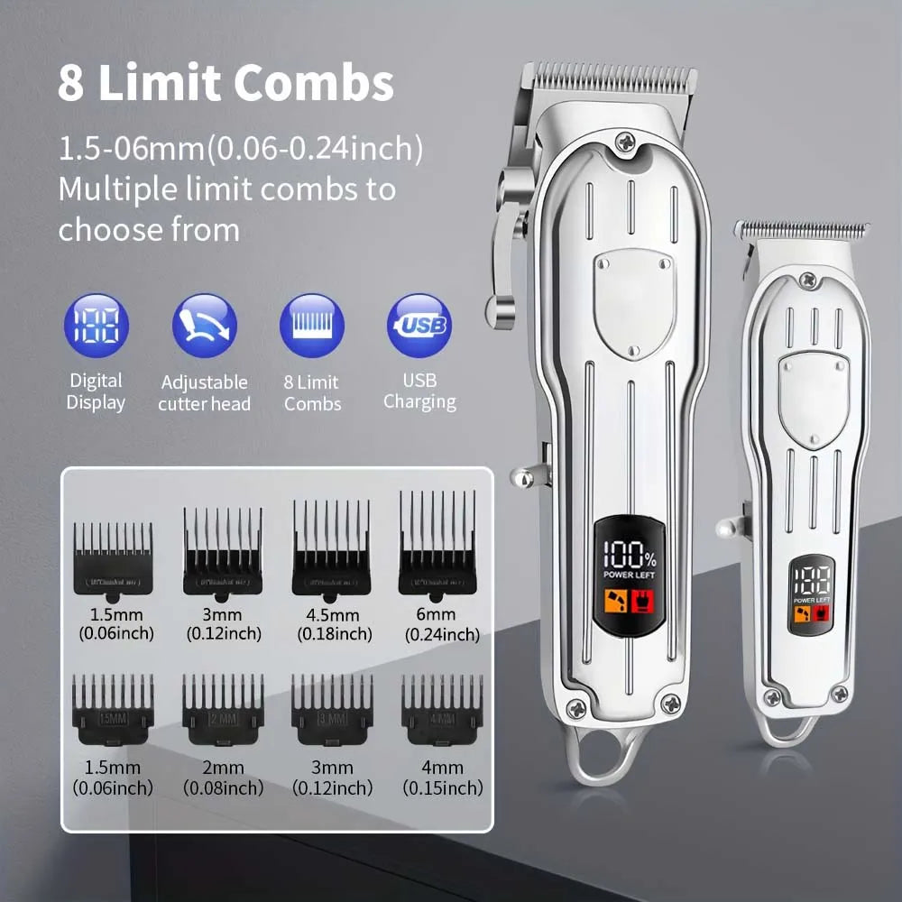 Professional Cordless Hair Clipper Set with Digital Display, T-Blade Trimmer & Hair Clipper &  Guide Combs Hair Grooming for Men’s  Barber Salon-Grade Haircutting at Home Gifts for Men