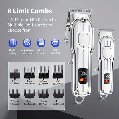 Professional Cordless Hair Clipper Set with Digital Display, T-Blade Trimmer & Hair Clipper &  Guide Combs Hair Grooming for Men’s  Barber Salon-Grade Haircutting at Home Gifts for Men
