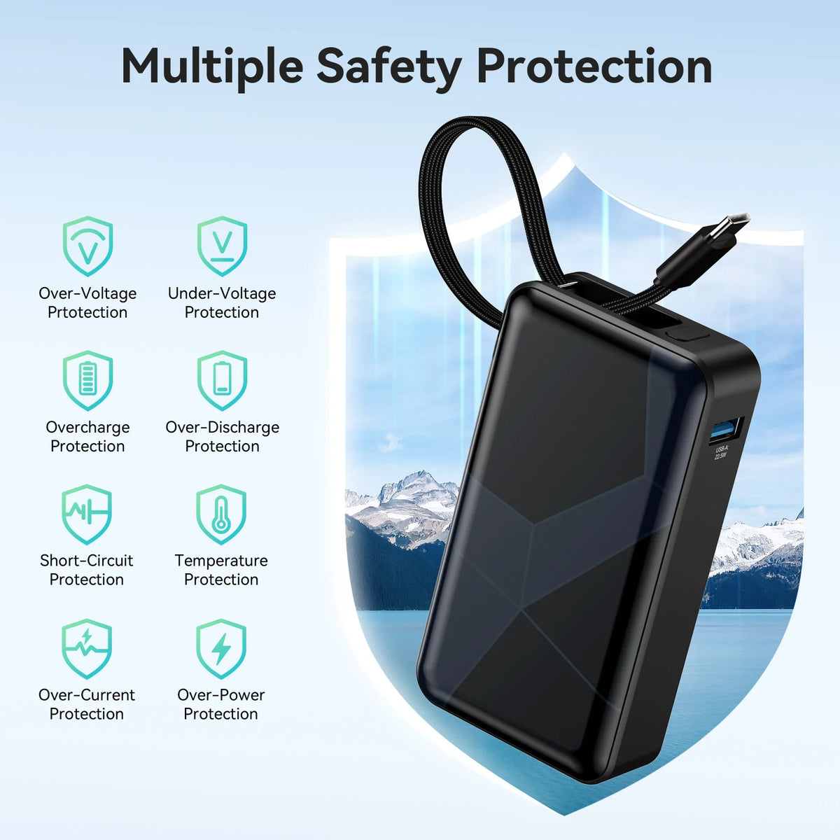 Power Bank 10000mAh PD30W/20000mAh PD45W Fast Charging Portable Charger with Built-in USB-C Cable for iPhone Samsung Ipad