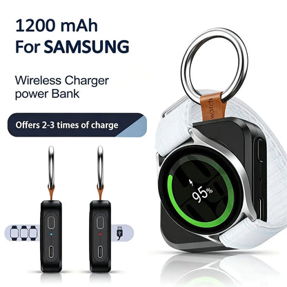 1200mAh Portable Wireless Charger Power Bank for Galaxy Watch 8/7/Ultra/6/6 Classic/5 Pro/4/3, Active Magnetic Keychain Charging