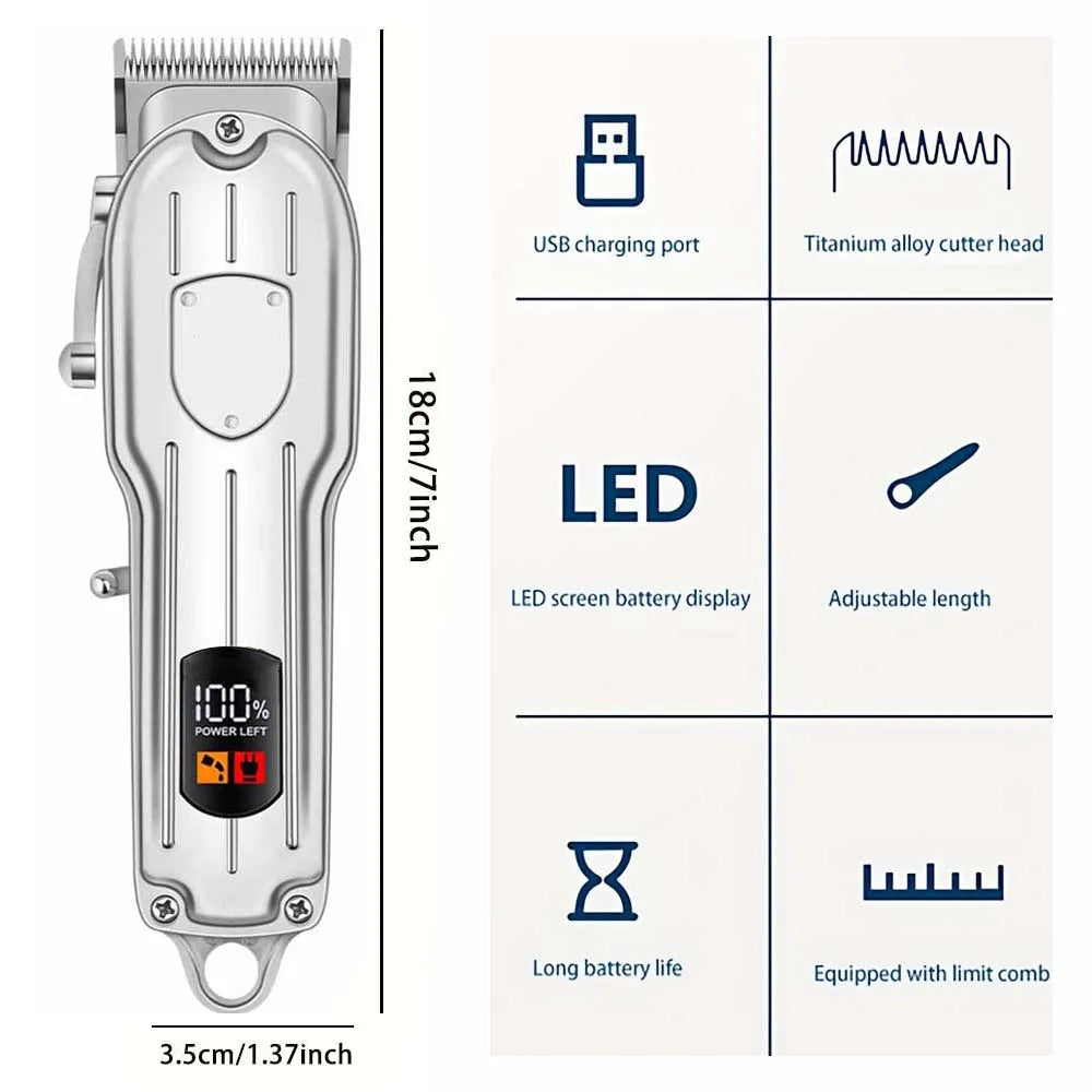 Professional Hair Clippers for Men Professional - Cordless Barber Clippers for Hair Cutting & Grooming Rechargeable Beard Trimmer USB Rechargeable Grooming Kit with 4 Guide Combs & Cleaning Brush