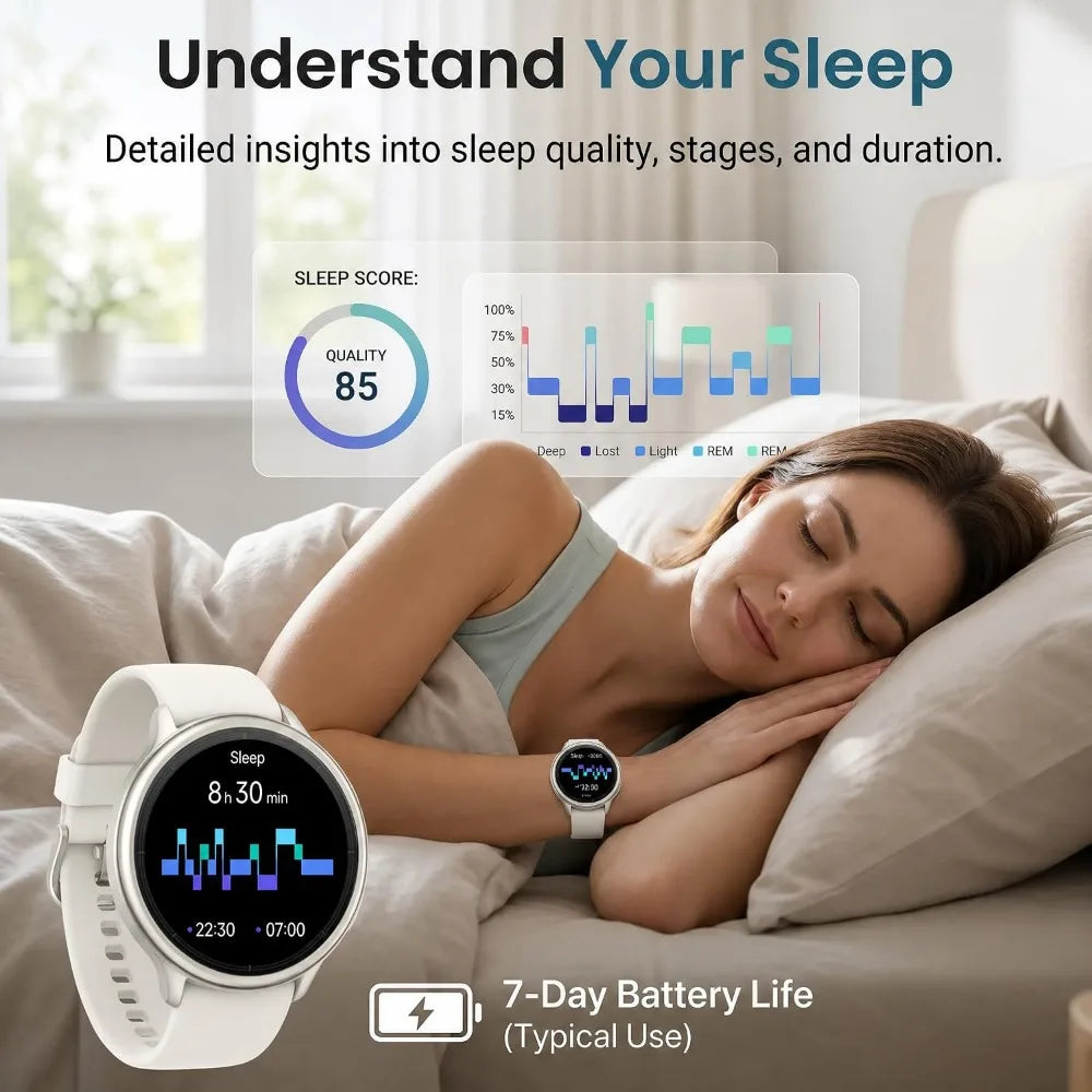 1.65" Fitness Watch: Heart Rate, Oxygen Saturation, Sleep, Steps, 110 Sports Modes, 3ATM Waterproof, 7-Day Battery, iOS/Android