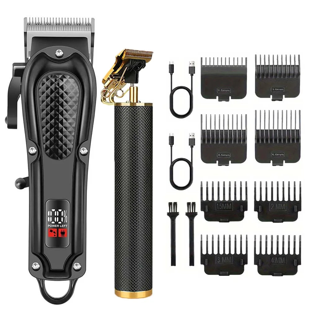 4 in 1 Men's Hair Clipper Set, Cordless Electric Trimmer, Foil Shaver & Nose Trimmer Kit,Beard Cutter, USB Rechargeable Grooming Kit with LED Display, Multiple Guide comb