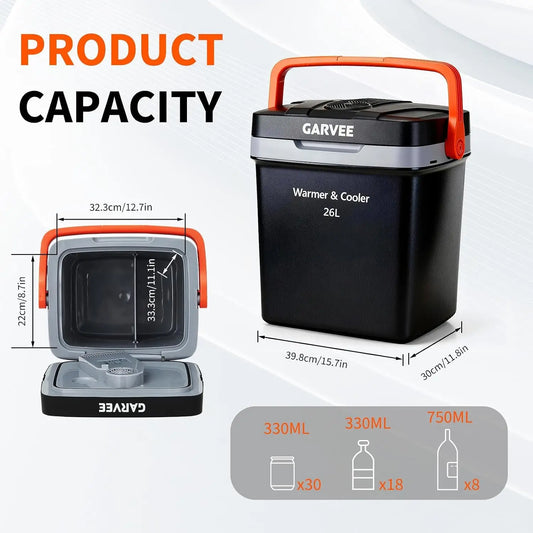 26L Portable Car Cooler & Warmer, 12V Electric Refrigerator with AC/DC Power