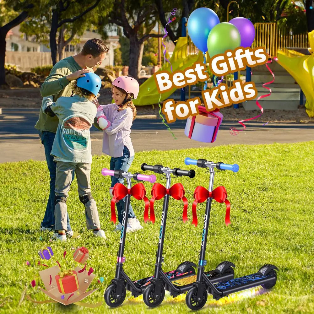 GYROOR Electric Scooter for Kids Age 6-12, 150W Motor 10mph Speed Electric Scooter with Adjustable Handlebar and LED Lights