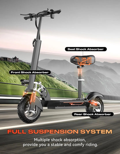 Misodo Electric Scooter for Adults with Seat, 1600W Motor, 45-Mile Range, 22 Mph Max Speed, 48V 15AH Battery, 265 lbs Max Load, Dual Disc Brake, Foldable 10" Off-Road E Scooter for Teens, UL2272 Certified