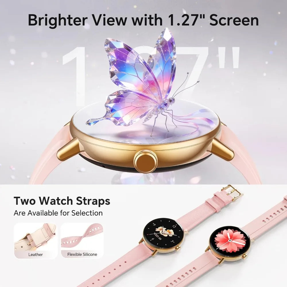 Women's 40mm Smart Watch: Activity Tracker, 101+ Sports Modes, Multi-Function Monitor, 2 Bands, IP68, Pink