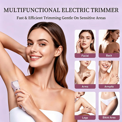 Women's Bikini Trimmer, Women's Electric Shaver, Replaceable Heads, Facial and Intimate Hair Trimmer, USB Rechargeable, LED Power Display, with Base, Travel Cordless Body Shaver, Suitable for Face/Legs/Underarms, Women's Gift