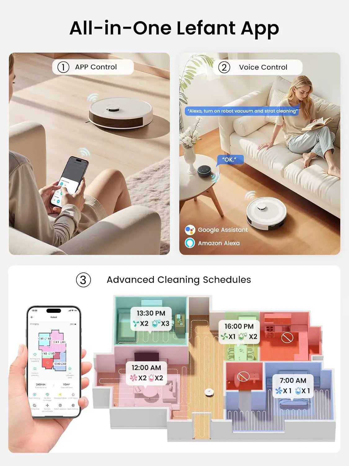 Lefant   M2L Plus Robot Vacuum and Mop, 40-Day Self-Emptying, 6000Pa Strong Suction, Customized Cleaning, Multi-Floor Mapping, 130 Min Runtime, 2.4G/5G WiFi/Alexa/APP/iWatch