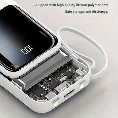 10000mAh Power Bank, Portable Charger with Built-in 4 Cables & LED Flashlight, PD22.5W Fast Charging USB-C Battery Pack, Universal Portable Power for Smartphones, Camping Travel Outdoor Essentials