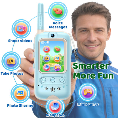 Video Walkie Talkie Gift Set 2 Pack HD Video Call Rechargeable Photo Voice Share Long Range No WiFi with Star Charms for Kids Birthday Outdoor Gift