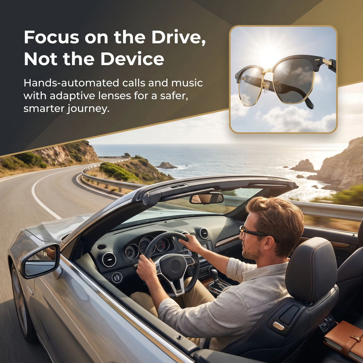 Photochromic AI Smart Audio Glasses for Unisex, Hi‑Fi Sound Quality Eyeglasses with HD Hands‑Free Call Function, Great for Sports, Outdoor and Everyday Office Scenarios