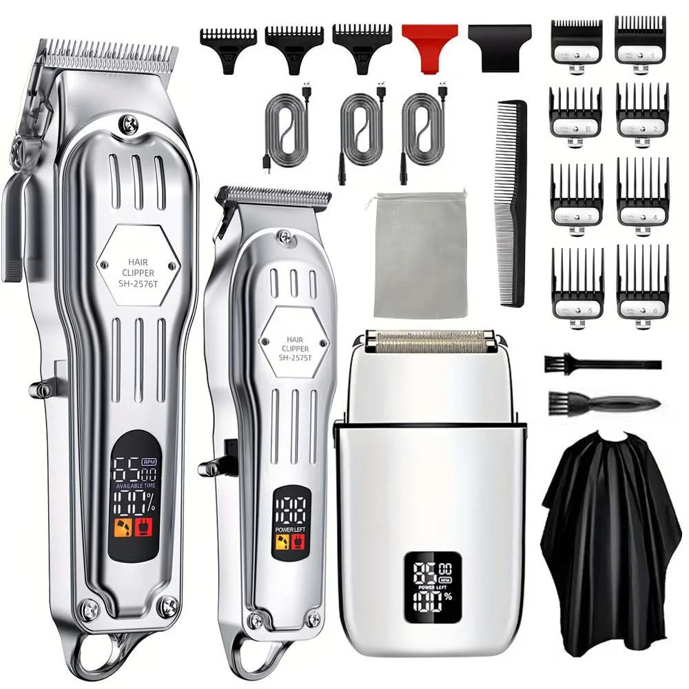 Professional Hair Clipper & Trimmer Set for Men – 3-in-1 /2-in-1/1pc Electric Beard Shaver, Haircut Machine with LCD Display, USB Rechargeable, Multiple Guide Combs, Barber Kit for Home & Salon Use