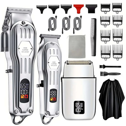 Professional Hair Clipper & Trimmer Set for Men – 3-in-1 /2-in-1/1pc Electric Beard Shaver, Haircut Machine with LCD Display, USB Rechargeable, Multiple Guide Combs, Barber Kit for Home & Salon Use