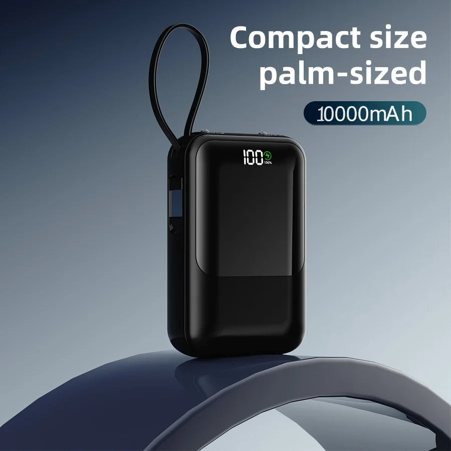 10000mAh Large Capacity Portable Power Bank, Super Fast Charging Built-in Cable Mobile Charger Compatible With All Smartphones & Universal Electronic Devices