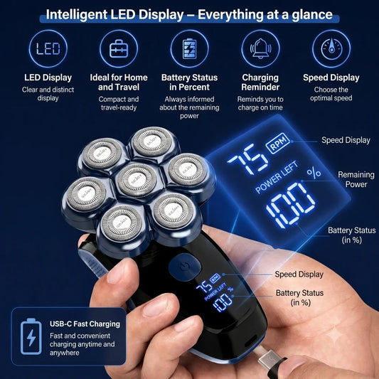 7D Head Shavers for Bald Men,5-in-1 Shaving Grooming Kit for Balder,Wet or Dry Electric Razor,LED Display/Type-C Charge Precision Blades Hair Clippers