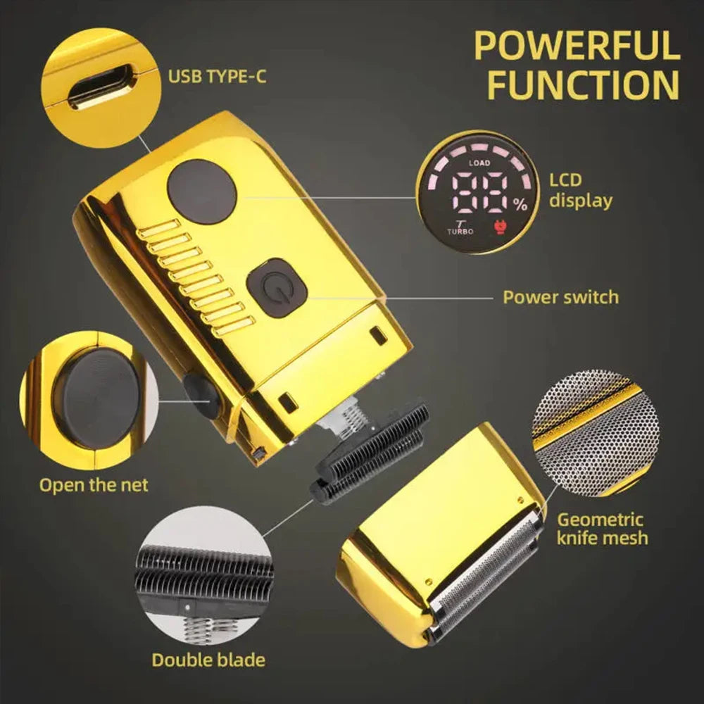 Portable Mini Electric Shaver for Men – Floating 2-Blade Net & LED Power Display, USB Fast Charging Beard Trimmer for Travel & Daily Grooming