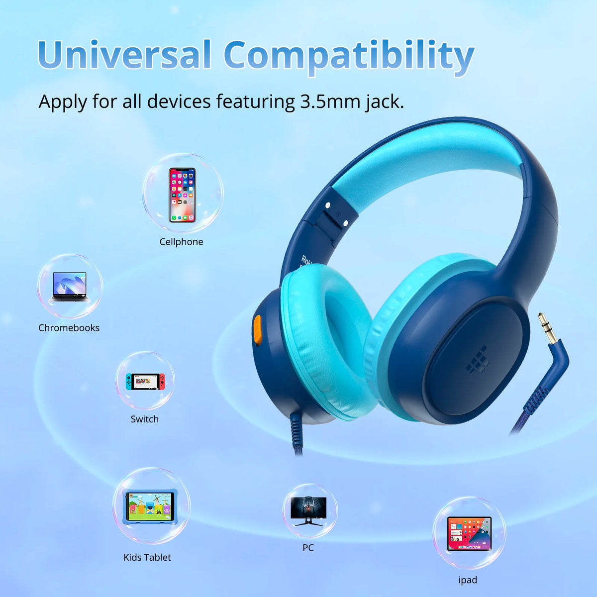 Tronsmart Headphones, KH01 Wired Kids Headset with 8000-Twist Sturdy, Soft Cushion Comfort, Foldable Portable, Safe Volume Control, 3.5mm Jack Universal for School/Home/Travel