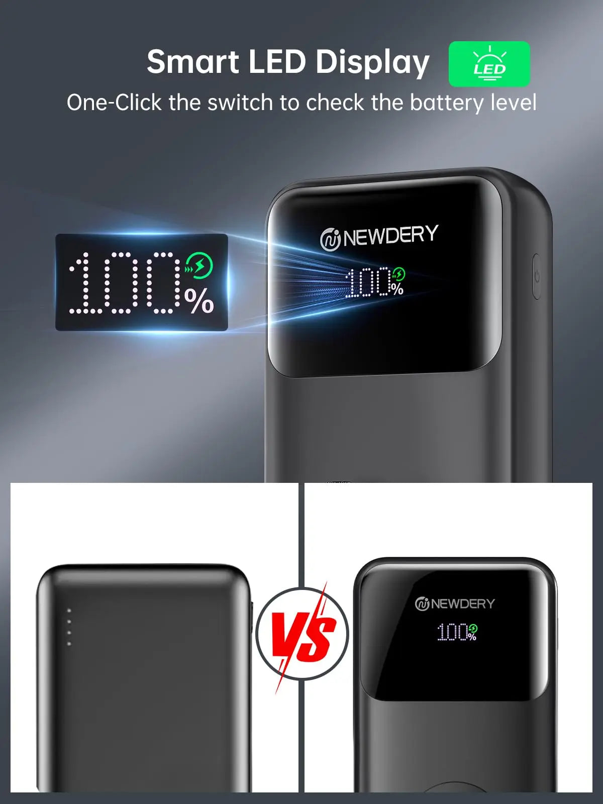 NEWDERY Portable Charger 10000mAh Power Bank for Apple Watch 20W Fast Charging Built-in USB-C Cable Battery Pack for Apple Watch, iPhone 17 16 15 14 13, Samsung etc