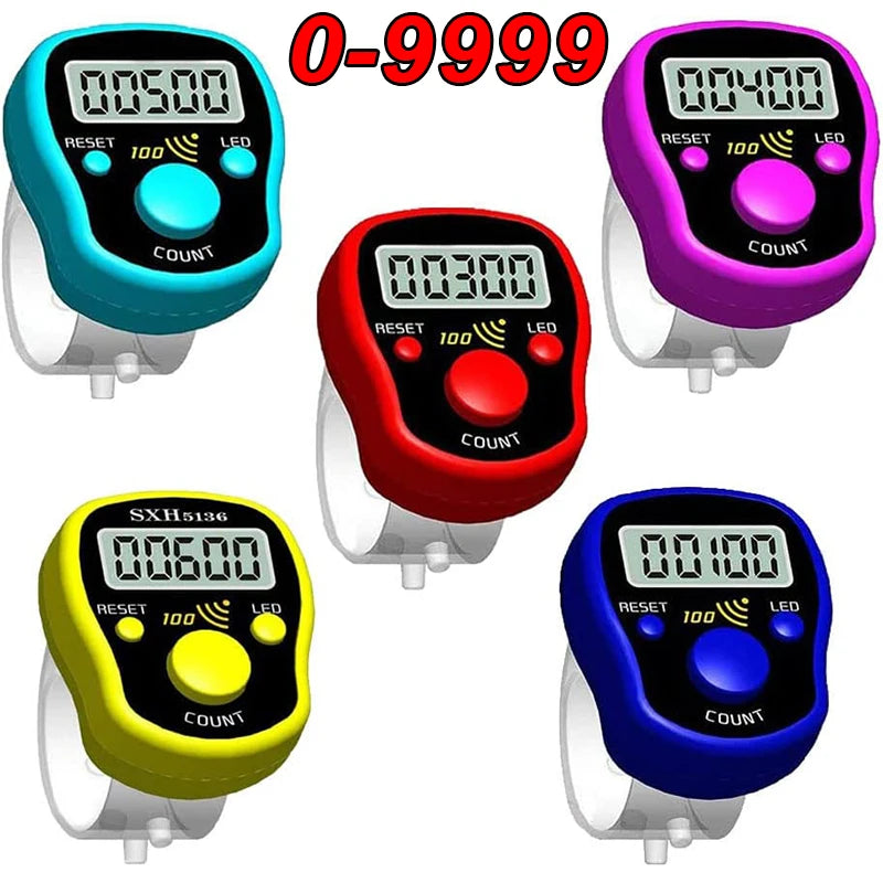 Mini Digital Tally Counter Ring Stitch Marker Row Counter LED Luminous Electronic Finger Rings Hand Clicker Number Counting Tool