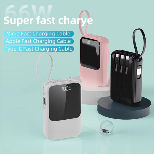 10000mAh Portable Power Bank for Universal Devices Super Fast Charging with Built-in Cable Large Capacity Power Bank for All Smartphones