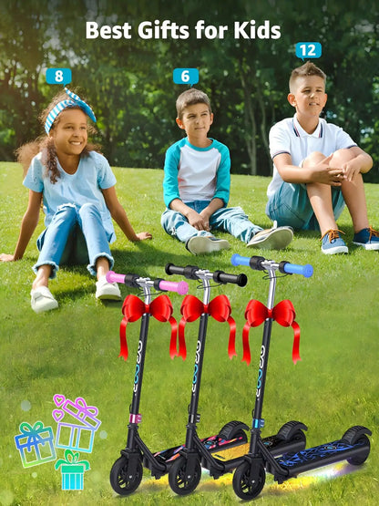 GYROOR Electric Scooter for Kids Age 6-12, 150W Motor 10mph Speed Electric Scooter with Adjustable Handlebar and LED Lights