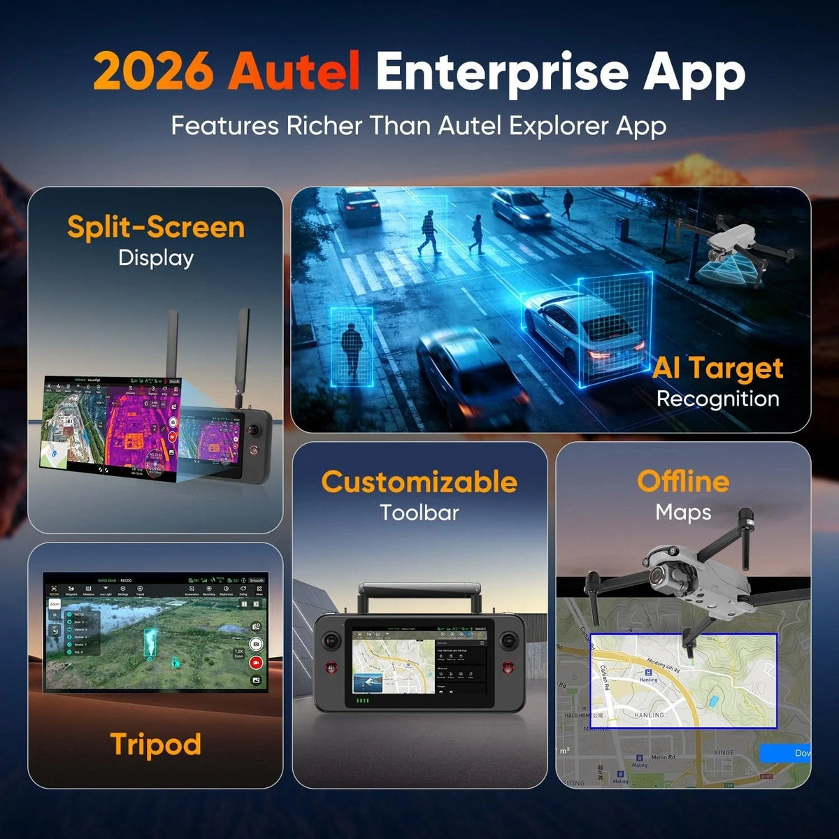 2026 Autel Robotics EVO Lite 6K Drone Enterprise Basic Combo with 1-inch CMOS Sensor, 20MP Camera, 6K Video, 40Mins Flight Time, 12KM FPV Transmission, SDK Supported, Industrial UAV