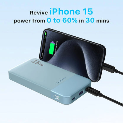 JUOVI Power Bank 10000mAh 35W External Battery Quick Charge Portable Charger PD 3.0 and QC 4.0 USB C Portable Battery for iPhone 17 16 15 14 13 Series Galaxy Tablets Etc