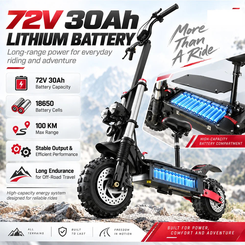 X60 72V 30AH 6000W Dual Motor Electric Scooter 85km/h 90-100km Range 11" Off-Road Tires Overseas Warehouse Shipping