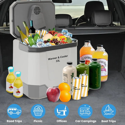 35 QT (33 L) Electric Cooler Warmer, 12V Portable Car Refrigerator, Plug In Cooler with Locking Handle, 110V for Cars, Trucks, RVs & Home, Grey