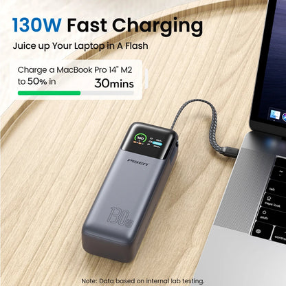 PISEN 130W Power Bank With Fast Charging USB-C Cable 20000mAh PD3.0 Powerbank for Laptop Notebook iPhone External Battery