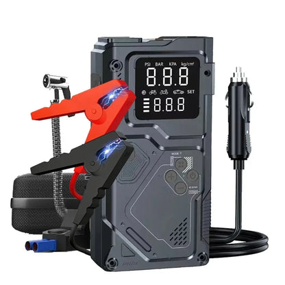 6 in 1 Jump Starter with Air Pump Peak 5000A Booster 150PSI Tire Inflator 8L Gas/4L Diesel with DC Power Cord 400LM Flashlight