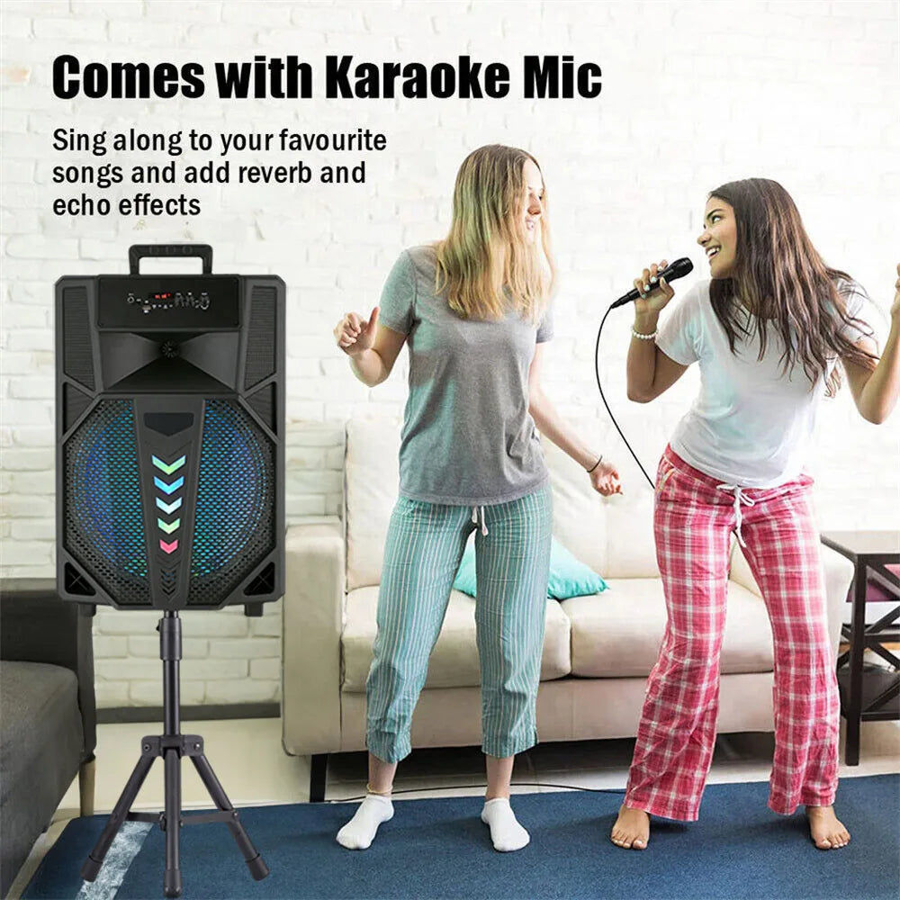 3000W Portable Bluetooth Speaker 15' Subwoofer W/Stand Sound System Wireless Rechargeable Boombox Party Speaker