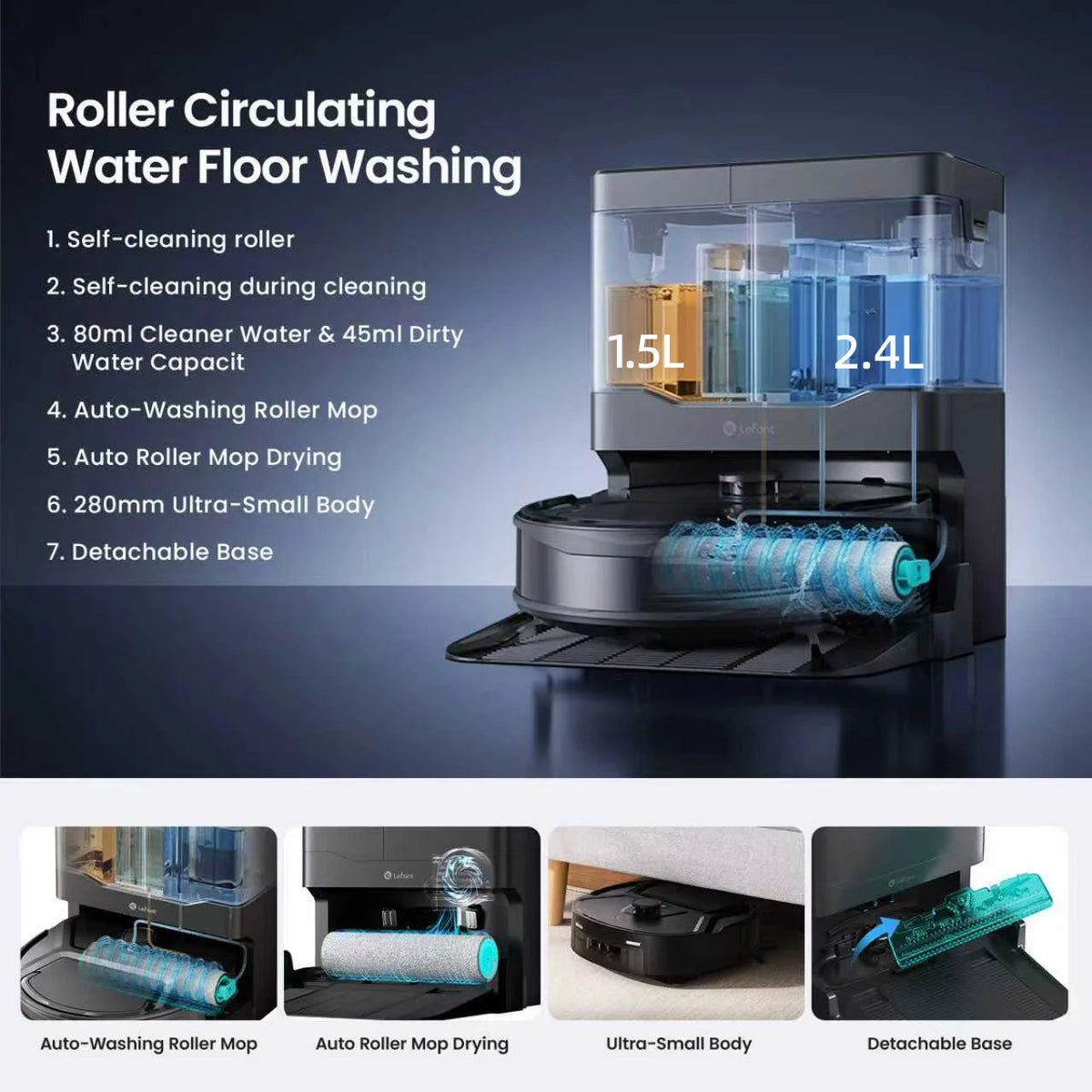 Lefant M265 Robot Vacuum and Mop, 17000Pa Strong Suction, Self-Cleaning Roller Mop with Auto Drying, LiDAR Navigation & Obstacle Avoidance, Tangle-Free Pet Hair, Slim, 5G WiFi,
