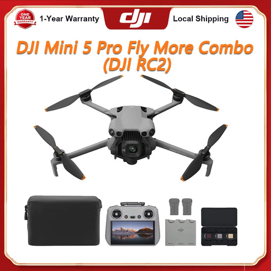DJI Mini 5 Pro Fly More Combo DJI RC 2 Drones with 1-Inch CMOS 4K Camera Drone Mini 5 Pro for Beginners with Omnidirectional Obstacle Sensing ActiveTrack 360° 225° Gimbal Rotation 3 Batteries