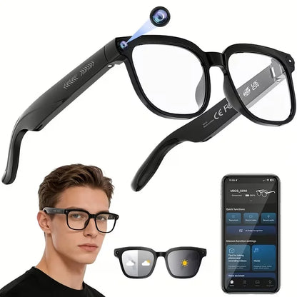 Smart Camera Glasses 8MP HD Video Recording with Audio Bluetooth Photo-Sensitive Color-Changing Lenses Real-Time Translation Voice Assistant Object Recognition Hands-Free Music Calls