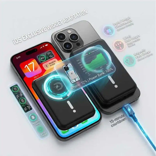 Ultra Slim 10000mAh Magnetic Power Bank 15W Wireless 25W PD Fast Charge Portable Battery Pack for iPhone 17 16 15 14 MagSafe Compatible