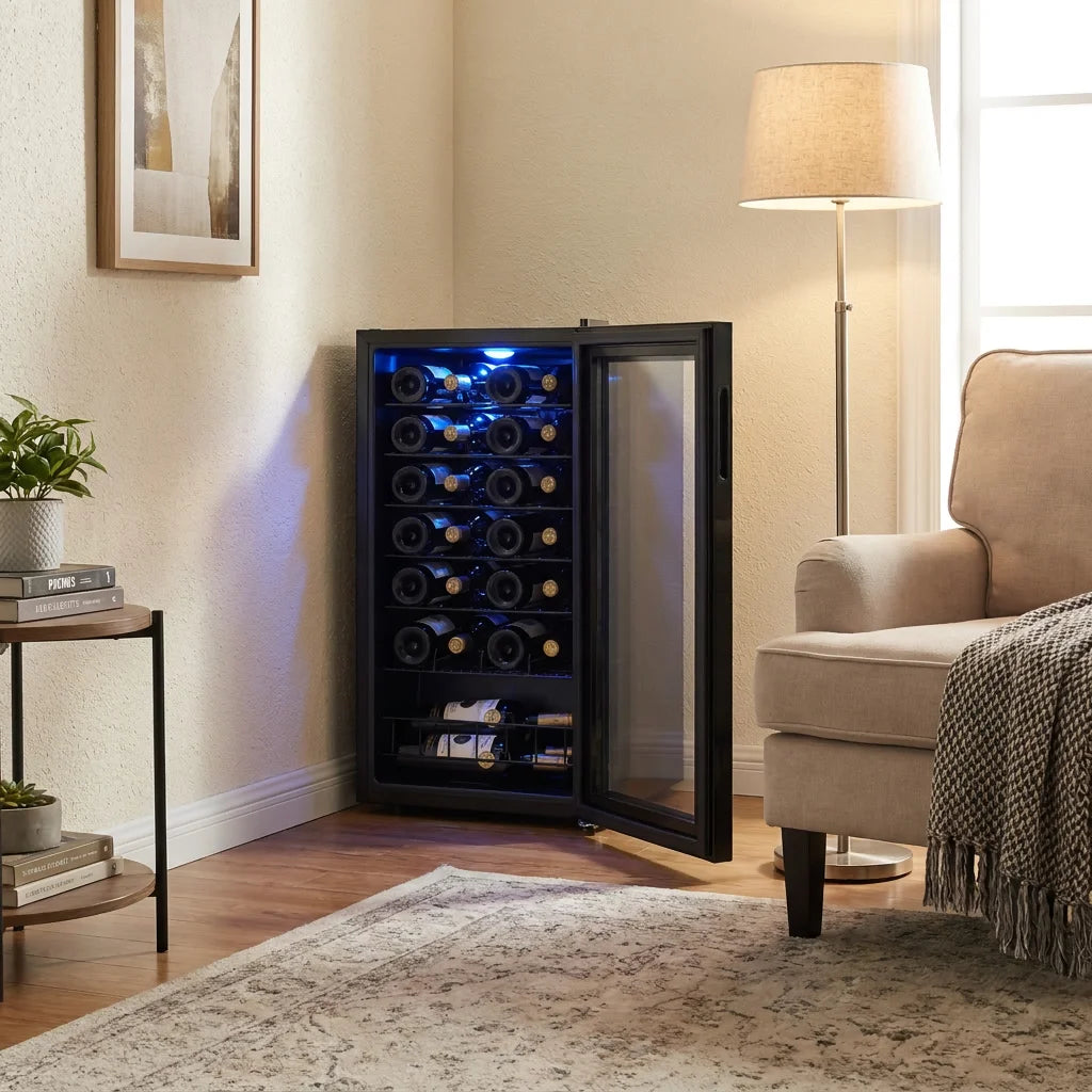 27 Bottle Wine Cooler 88L Single Zone Wine Refrigerator Electronic Temperature Control Glass Door Wine Fridge for Home Bar