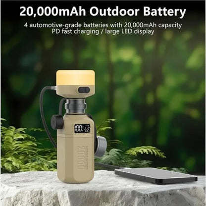 20000mAh Rugged Power Bank with Fast Charge USB-C PD IP68 Waterproof Shockproof Includes 420lm Bright Camping Lantern Tactical