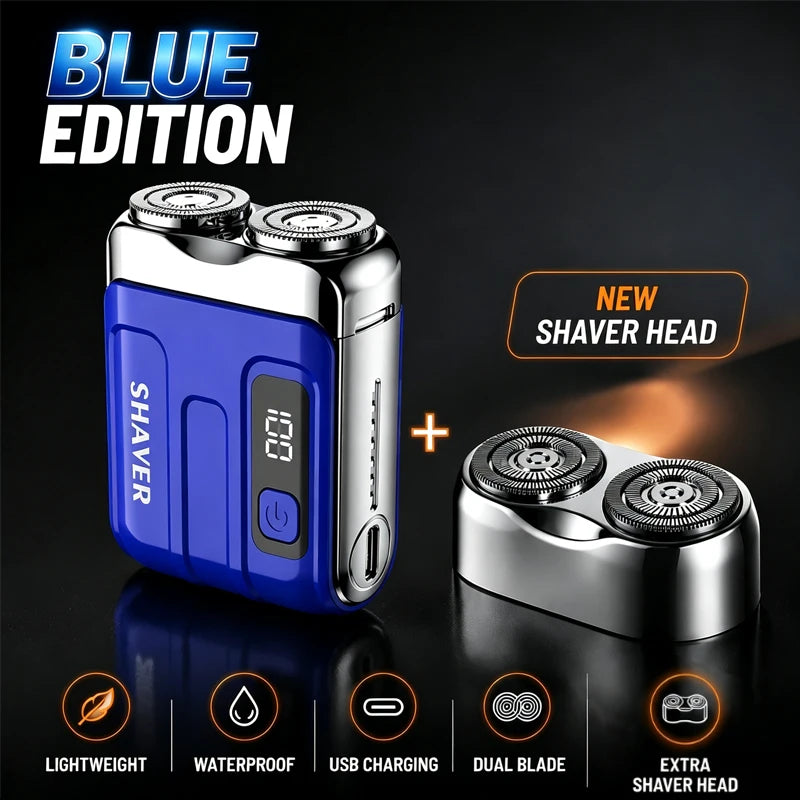 Mini Electric Shaver for Men Portable Rechargeable Beard Shaver USB-C Waterproof Dual Blade Razor with LED Display Travel